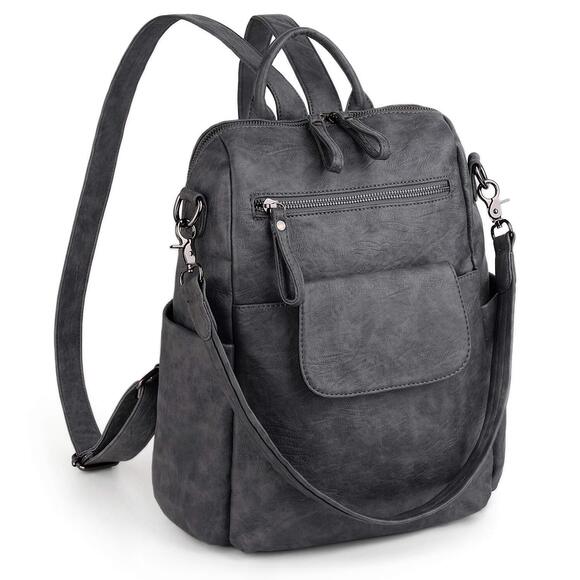9124 Backpack Purse 3 ways PU Washed Leather Rucksack Shoulder Bag Two-tone main image 4